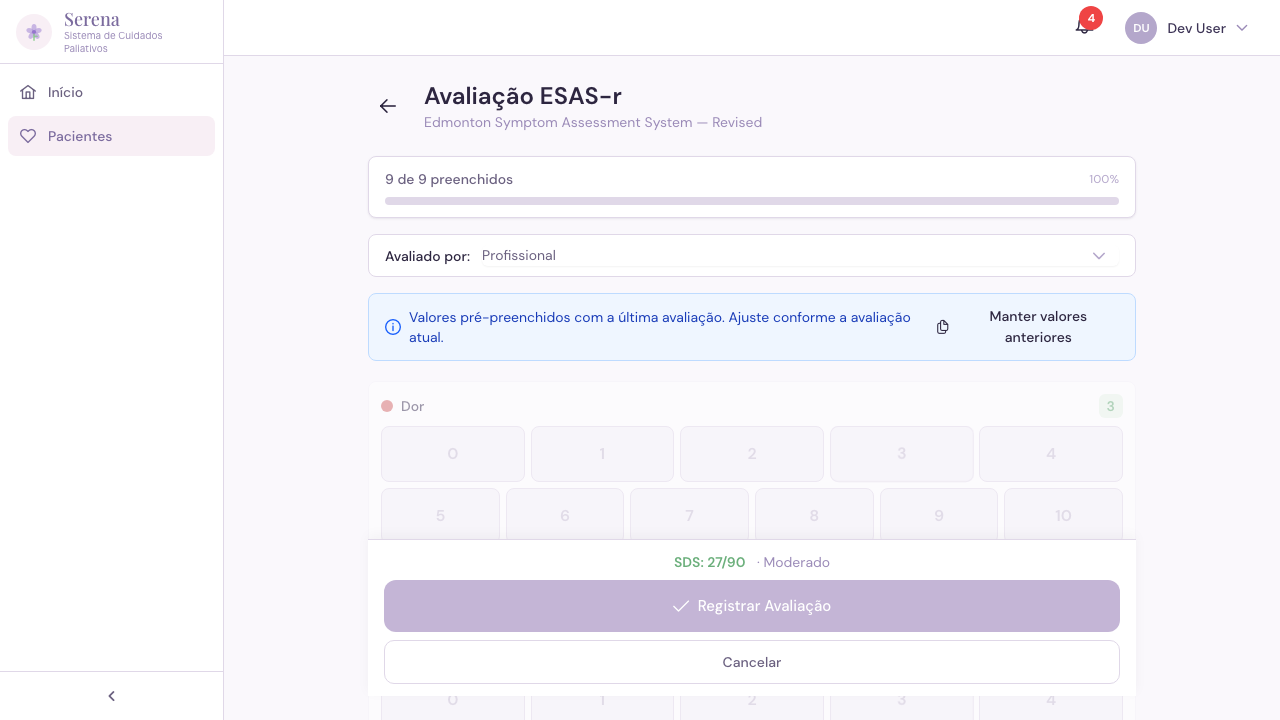 Formulário ESAS-r — avaliação digital de sintomas